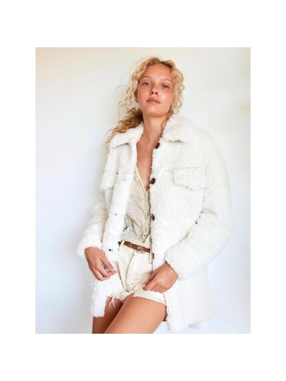 Free People Teddy Shirt Jacket Cream Women’s Size Small